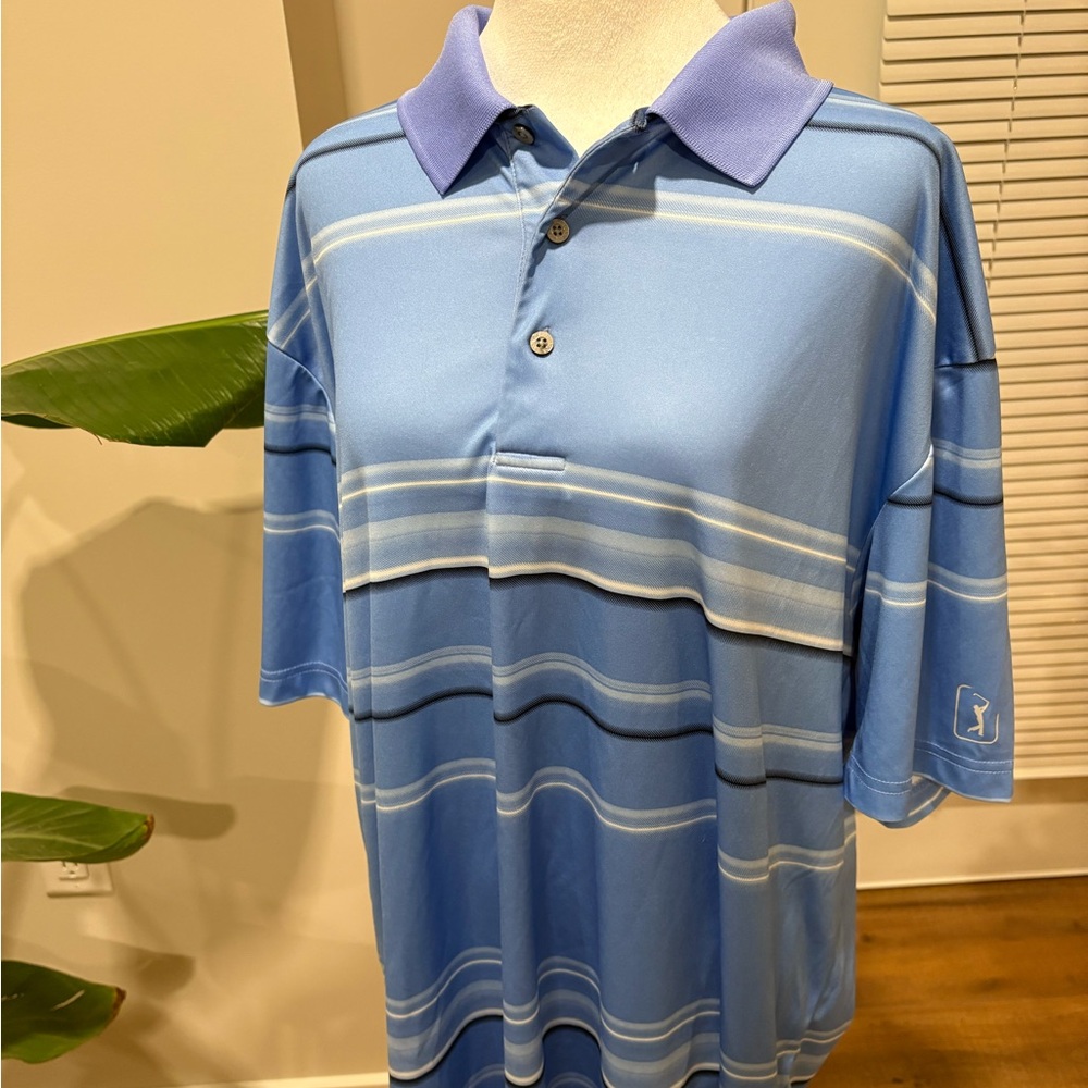 PGA Tour Classic Blue Striped Polo Golf Shirt